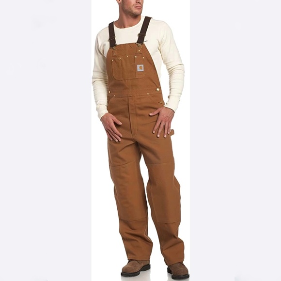 Vintage Carhartt Quilted Lined Canvas Bib Overalls Brown Made In The USA 6FBQZ - Picture 1 of 11